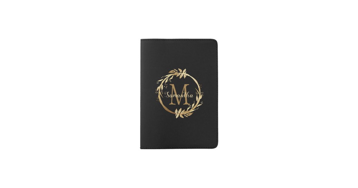 Elegant Chic Gold Black Monogram Name Passport Holder Zazzle