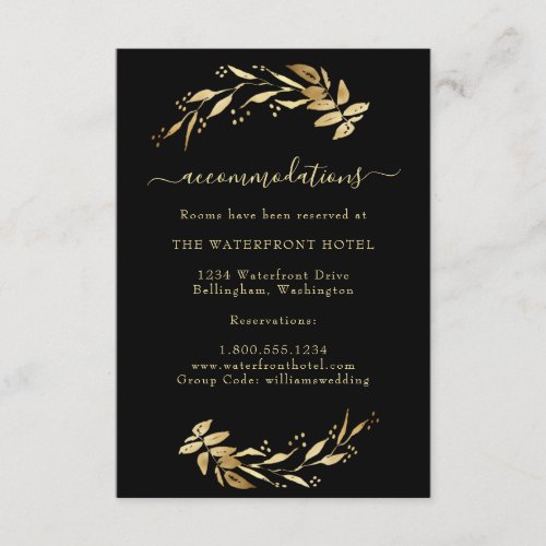 Elegant Chic Gold  Black Wedding Accommodations Enclosure Card