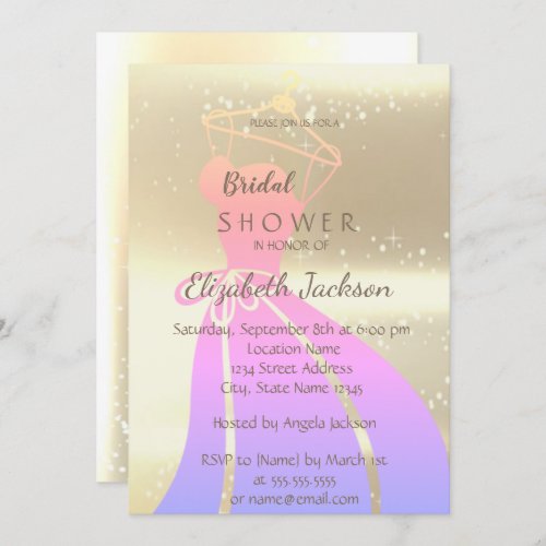 Elegant Chic Gold  Bride Dress   Bridal Shower Invitation