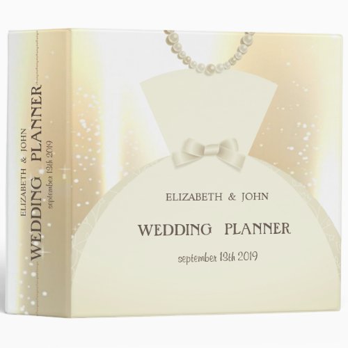 Elegant Chic Gold Bride Dress Wedding 3 Ring Binder