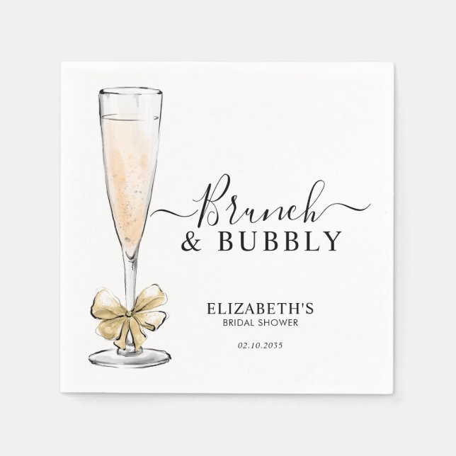 Elegant Chic Gold Brunch and Bubbly Bridal Shower Napkins (Front)