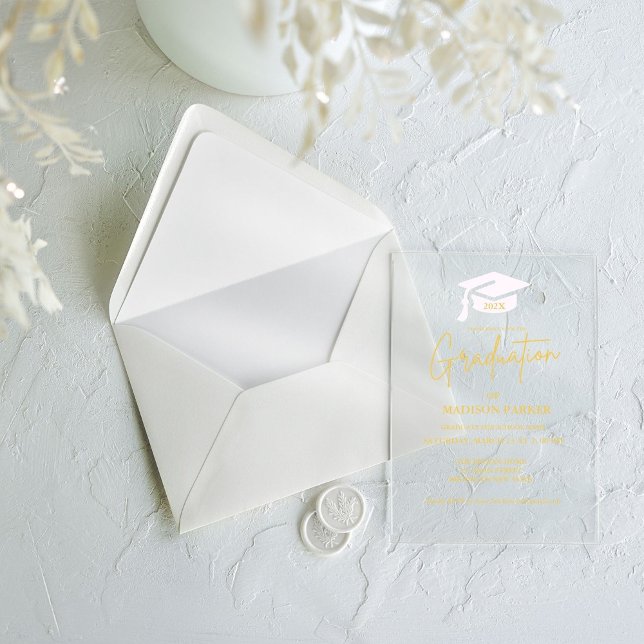 Elegant & Chic Gold Calligraphy Graduation Party Acrylic Invitations (Creator Uploaded)