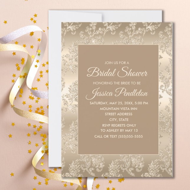 Elegant Chic Gold Champagne Vintage Bridal Shower Invitation (Gold damask bridal shower invitation
)
