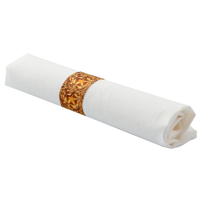 Elegant Chic Gold Copper Shiny Christmas Stars Napkin Bands (Angled)