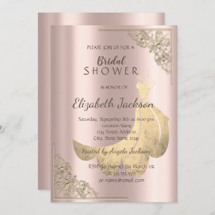 Elegant Chic Gold Dress Rose Gold Bridal Shower Invitation