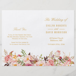 Elegant Chic Gold Floral Folded Wedding Program
