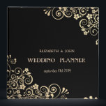 Elegant Chic Gold Flowers 3 Ring Binder<br><div class="desc">Elegant gold flowers on black background wedding planner.</div>