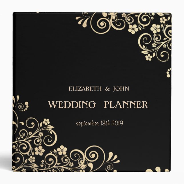 Elegant Chic Gold Flowers 3 Ring Binder (Front)