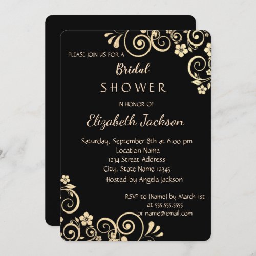 Elegant Chic Gold Flowers Bridal Shower Invitation