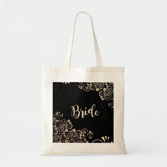 Elegant Chic Gold Flowers, Bride Tote Bag (Front)