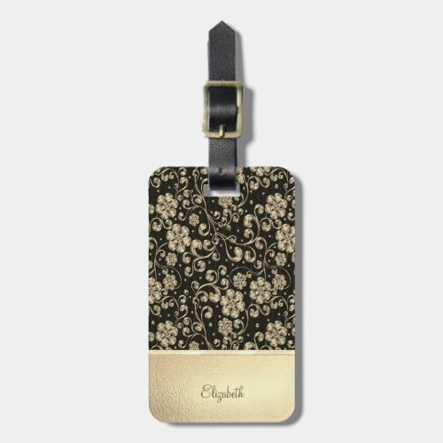 Elegant Chic Gold Flowers _ Personalized Luggage Tag