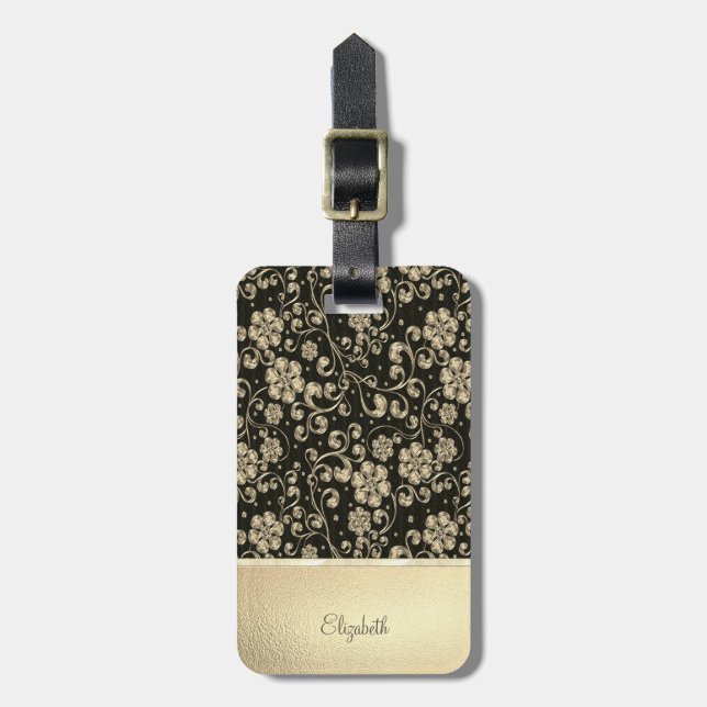Elegant Chic Gold Flowers - Personalized Luggage Tag (Front Vertical)