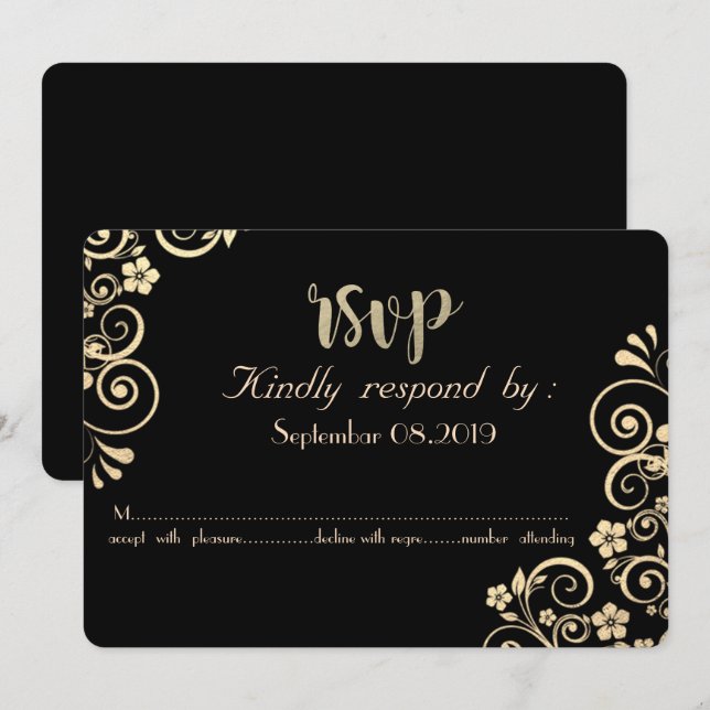Elegant Chic Gold Flowers  RSVP Card (Front/Back)