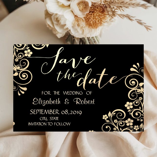 Elegant Chic Gold Flowers Save The Date (Creator Uploaded)