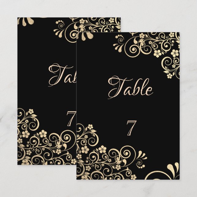 Elegant Chic Gold Flowers Table  Card (Front/Back)