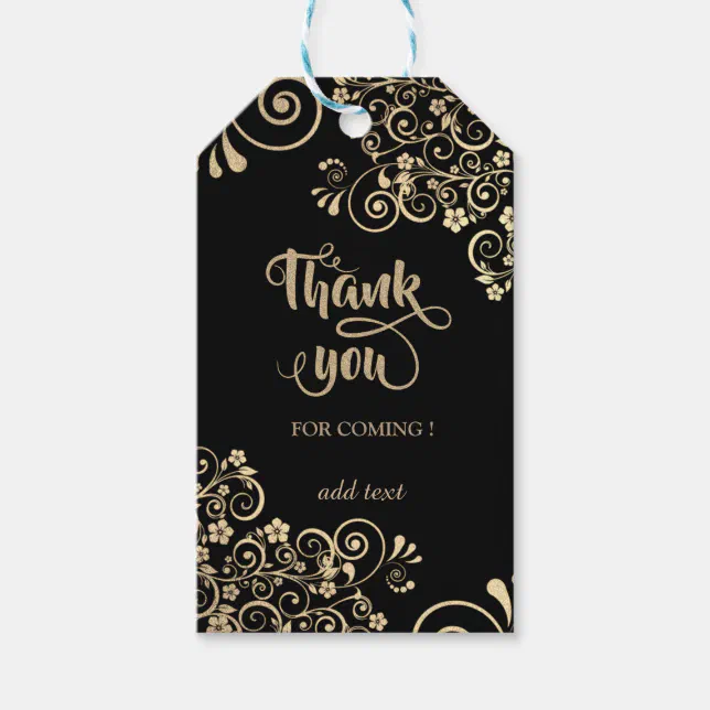 Elegant Chic Gold Flowers Thank You Gift Tags | Zazzle