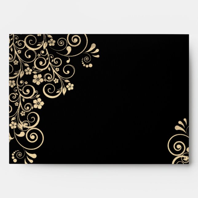 Elegant Chic Gold Flowers  Wedding Envelope (Front)