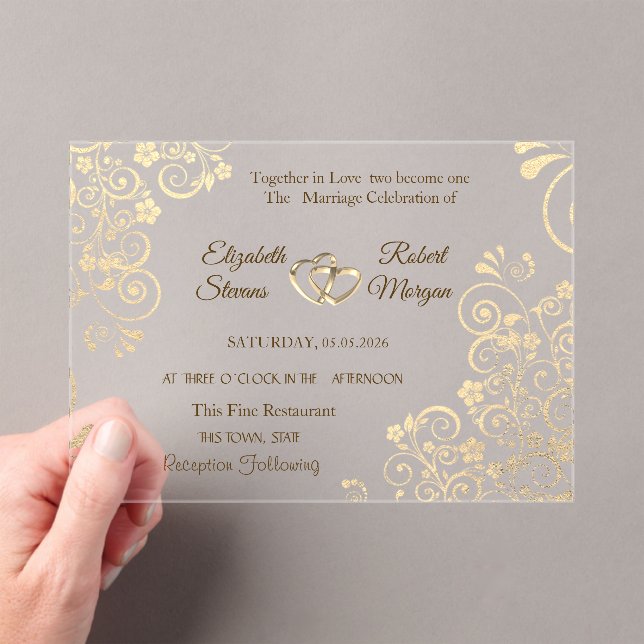 Elegant Chic Gold Flowers  Wedding Invitation (Insitu (Handheld))