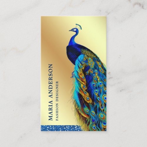 Elegant Chic Gold Foil Blue Indian Peacock Business Card