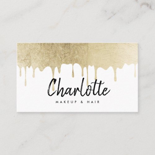 Elegant chic gold foil drips signature script name business card