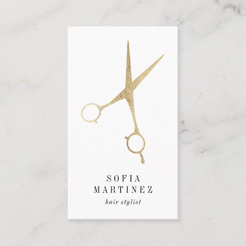 Elegant chic gold foil hair stylist scissors logo business card