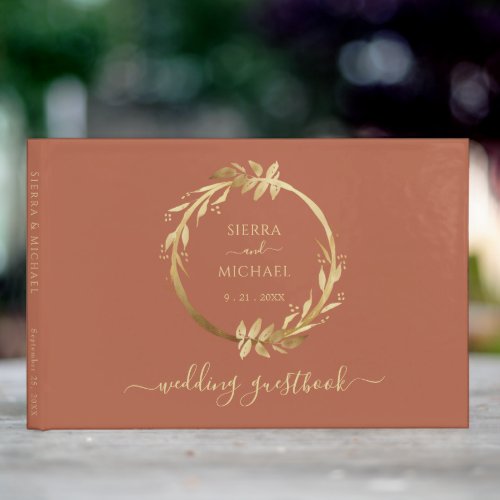 Elegant Chic Gold Foliage Terracotta Rust Wedding Guest Book