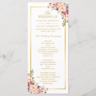 Elegant Chic Gold Frame Floral Wedding Program