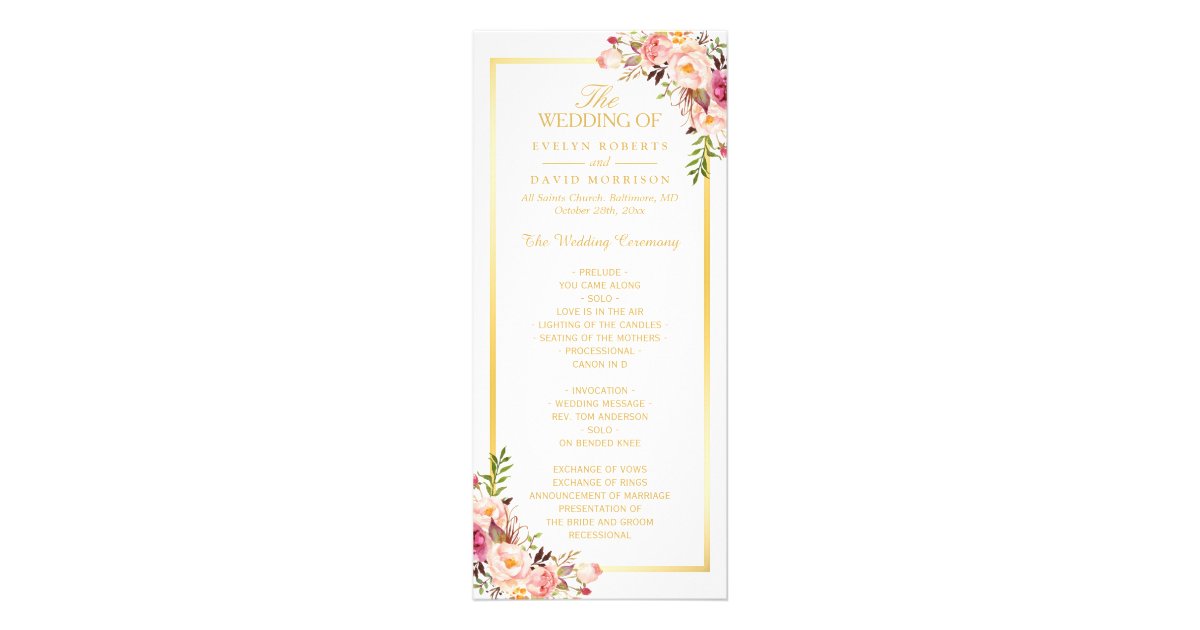 Elegant Chic Gold Frame Fl Wedding Program Zazzle