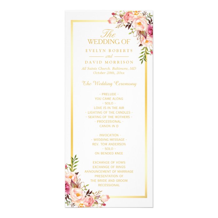 Elegant Chic Gold Frame Floral Wedding Program Zazzle