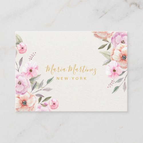 Elegant Chic Gold Frame Girly Pink Floral Business Card