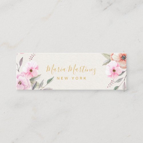 Elegant Chic Gold Frame Girly Pink Floral Mini Business Card