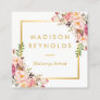 Elegant Chic Gold Frame Girly Pink Floral Personal Square Business Card