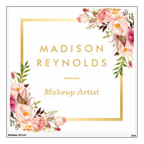 Elegant Chic Gold Frame Girly Pink Floral Wall Decal