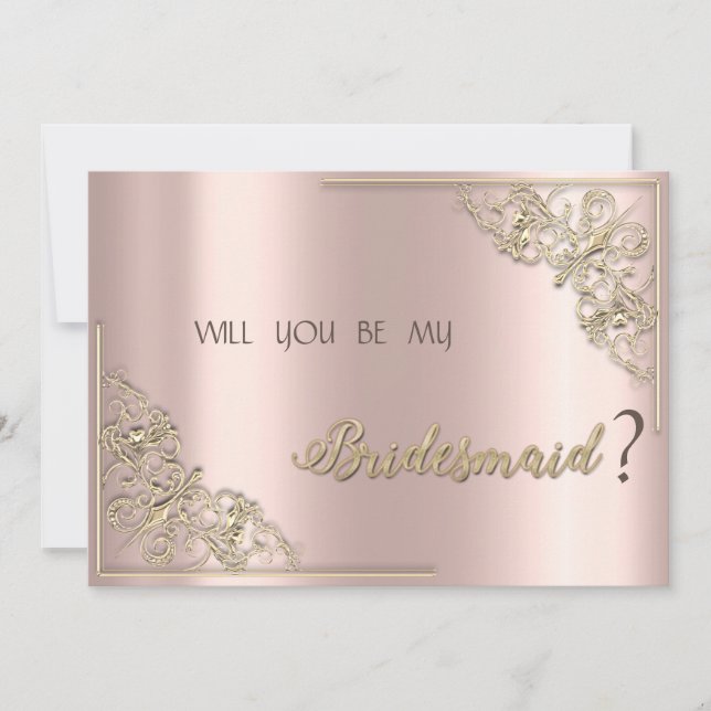 Elegant Chic Gold Frame Rose Gold  Bridesmaid Card (Front)