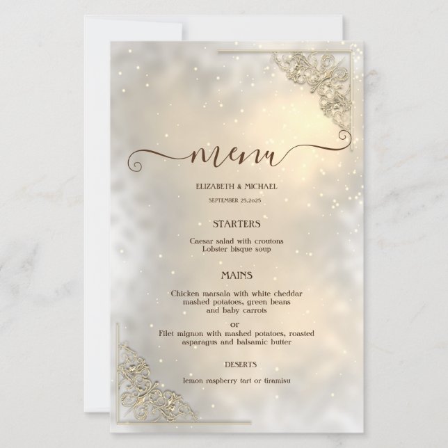 Elegant Chic Gold Frame Wedding Menu Card (Front)
