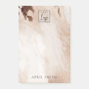 Elegant Chic Gold Glitter Agate Marble Beige Logo Post-it Notes