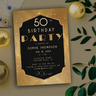 Elegant Chic Gold Glitter Black Birthday Party Invitation