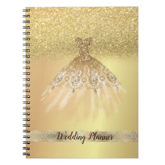 Elegant Chic Gold Glitter Bokeh, Dress, Lace Notebook | Zazzle