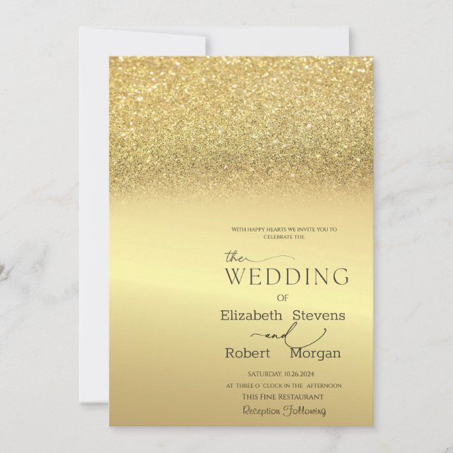 Elegant Chic Gold Glitter Bokeh Wedding Invitation (Front)