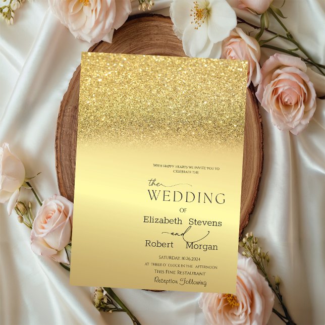 Elegant Chic Gold Glitter Bokeh Wedding Invitation (Creator Uploaded)