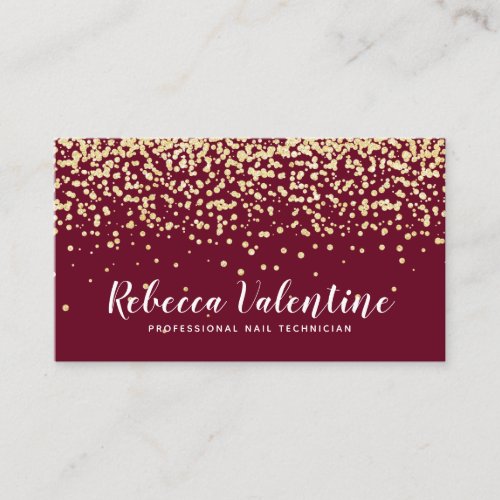 Elegant chic gold glitter confetti burgundy red business card