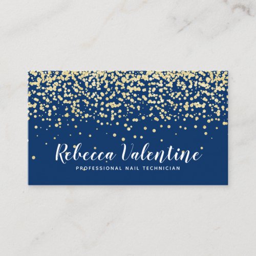 Elegant chic gold glitter confetti plain navy blue business card