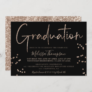 Elegant chic gold glitter script black graduation invitation