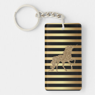 Elegant Chic Gold Glitter Unicorn,Gold Striped Keychain