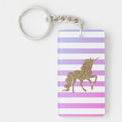 Elegant Chic Gold Glitter Unicorn Violet Striped Keychain