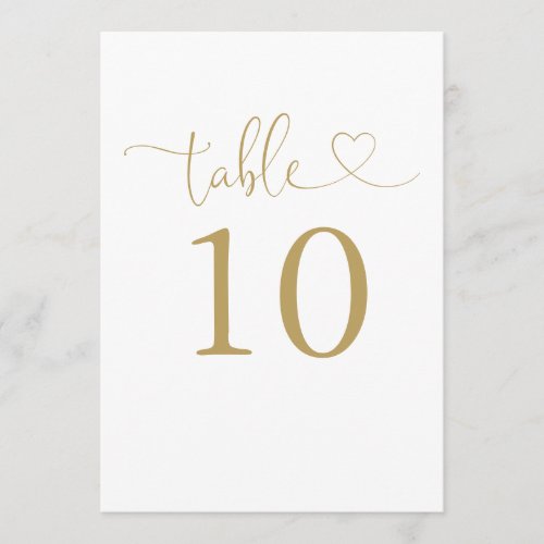 Elegant Chic Gold Heart Script Table Number