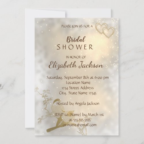 Elegant Chic Gold Hearts Birds Bridal Shower Invitation