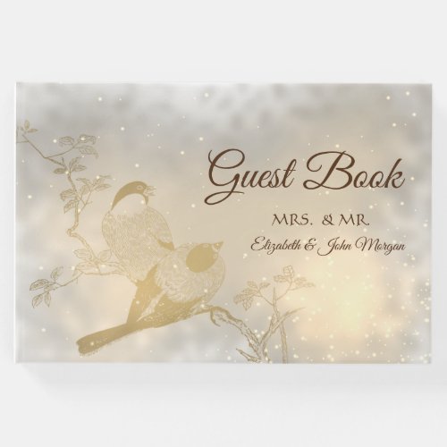 Elegant Chic Gold Hearts Birds  Wedding Guest Book