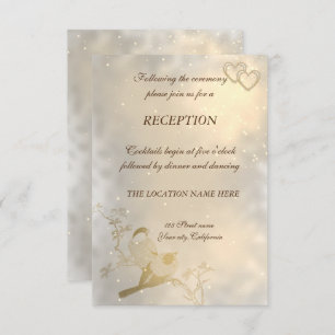Elegant Chic Gold Hearts, Birds Wedding Reception Invitation