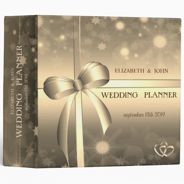 Elegant Chic Gold Hearts, Bow, Stars 3 Ring Binder (Front/Spine)